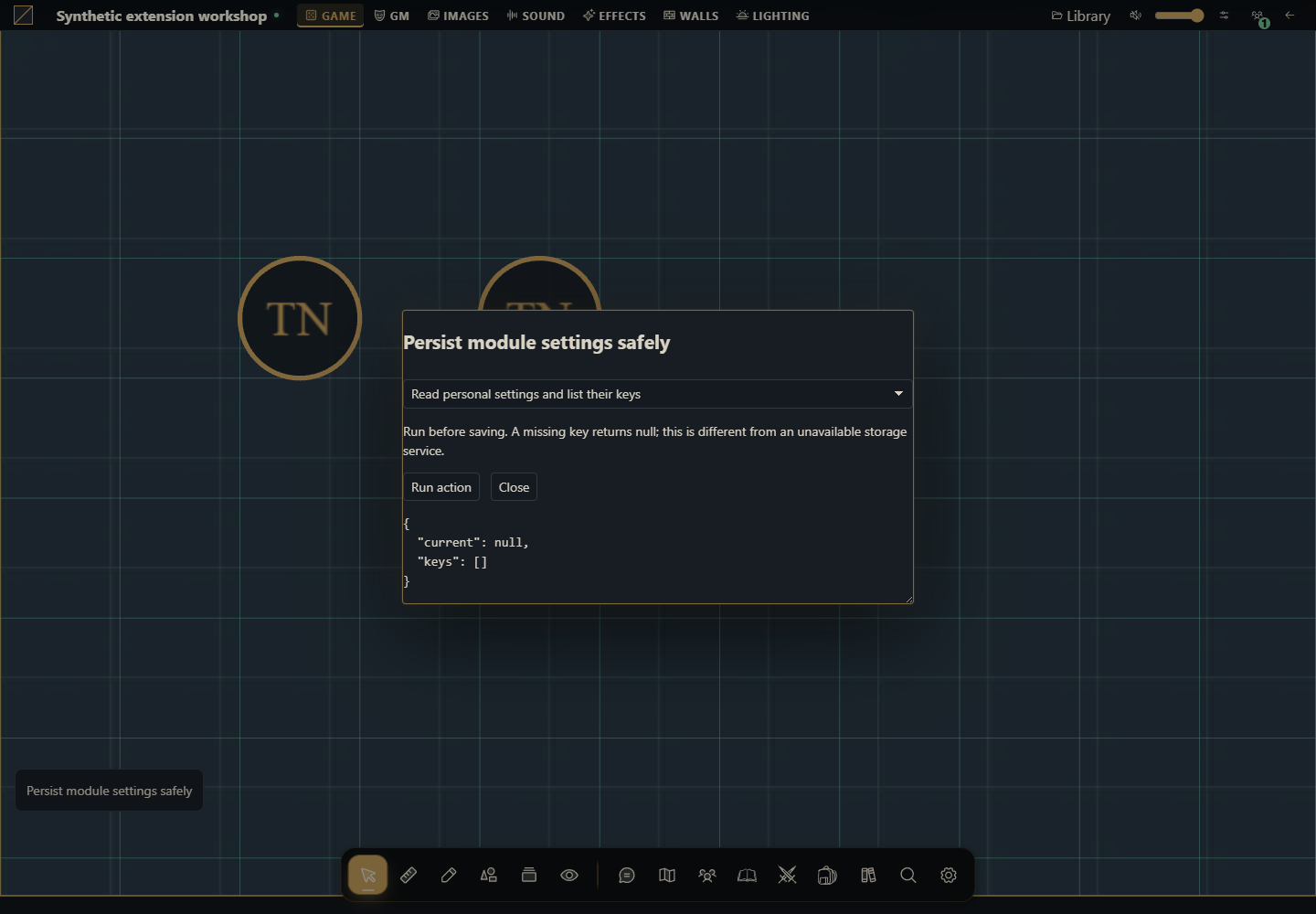 Installed Persist module settings safely module after running its user-read recipe. Gravewright 0.3.0, English interface.