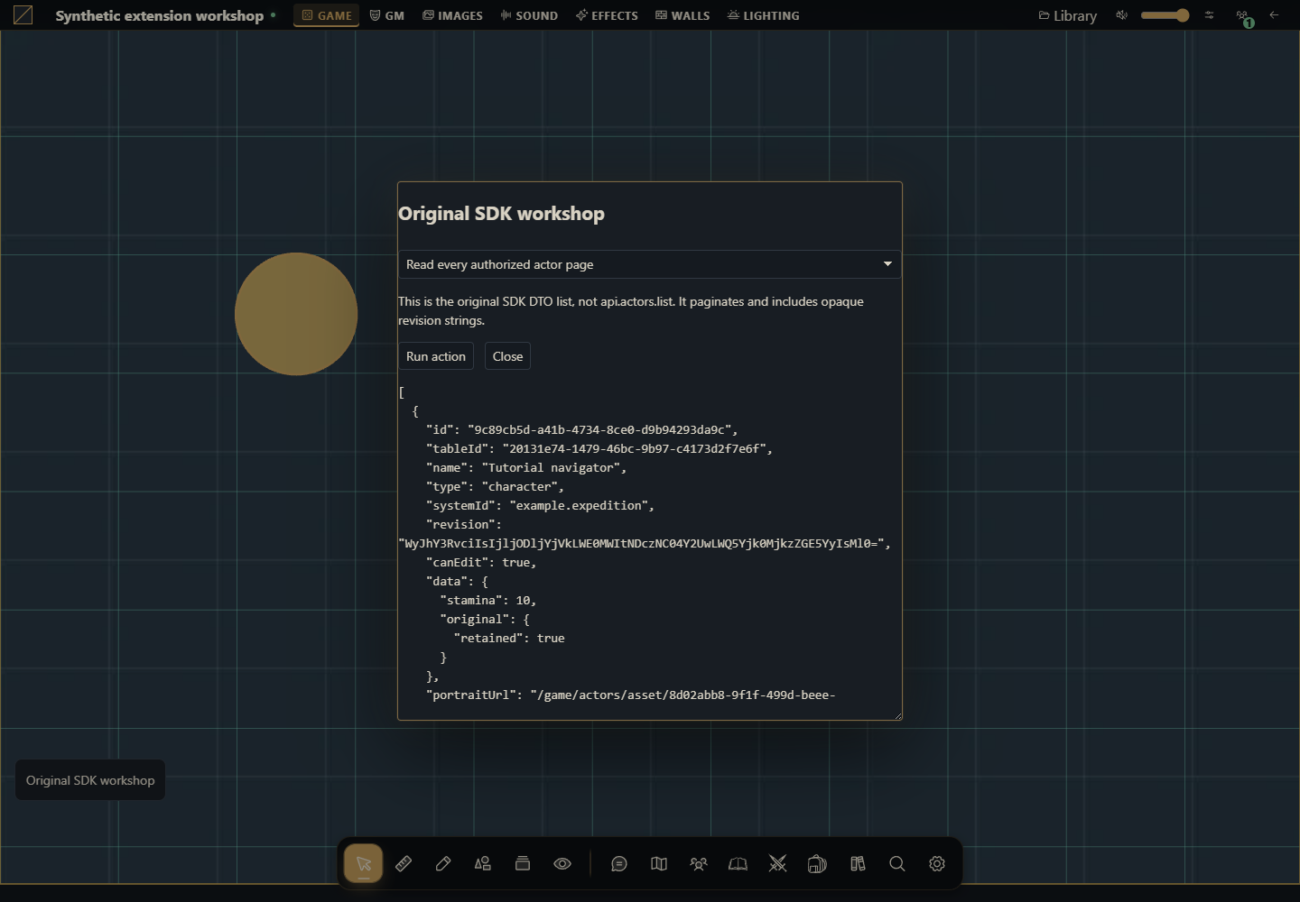 Installed Original SDK workshop module after running its pages recipe. Gravewright 0.3.0, English interface.
